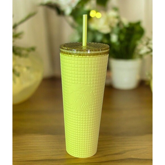 Starbucks Meadow Yellow 24oz Tumbler Cold Cup Grid Soft Touch Venti Siren New - Picture 2 of 8